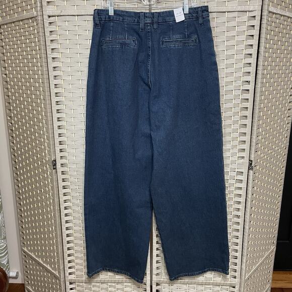 Good American 90s PLEATED TROUSER JEAN Size 10/30 Indigo Blue Denim Wide Leg NEW - Picture 2 of 12